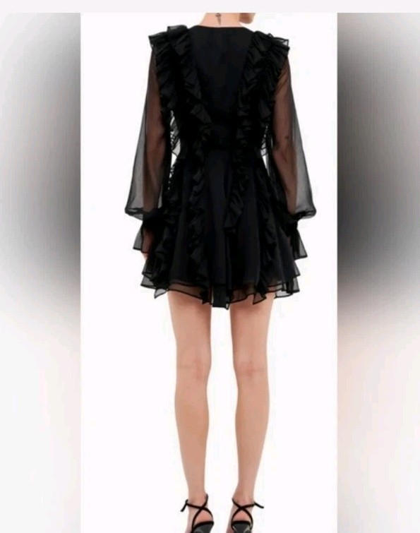 Endless Rose Chiffon Long-Sleeve Ruffle Mini Dress XS