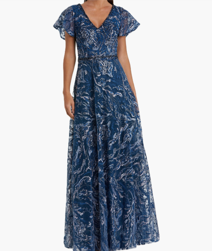 New, Mac Duggal Embellished Illusion Butterfly Sleeve A-Line Gown Sz 16 #LD327