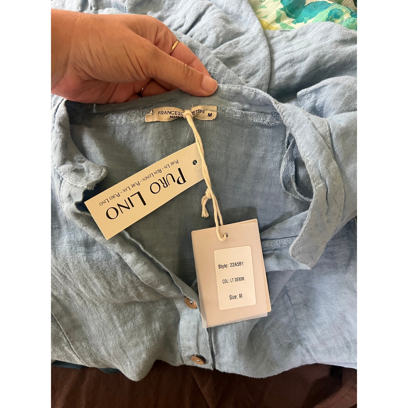 Francesca Bettini Blue Linen Ruffle Dress