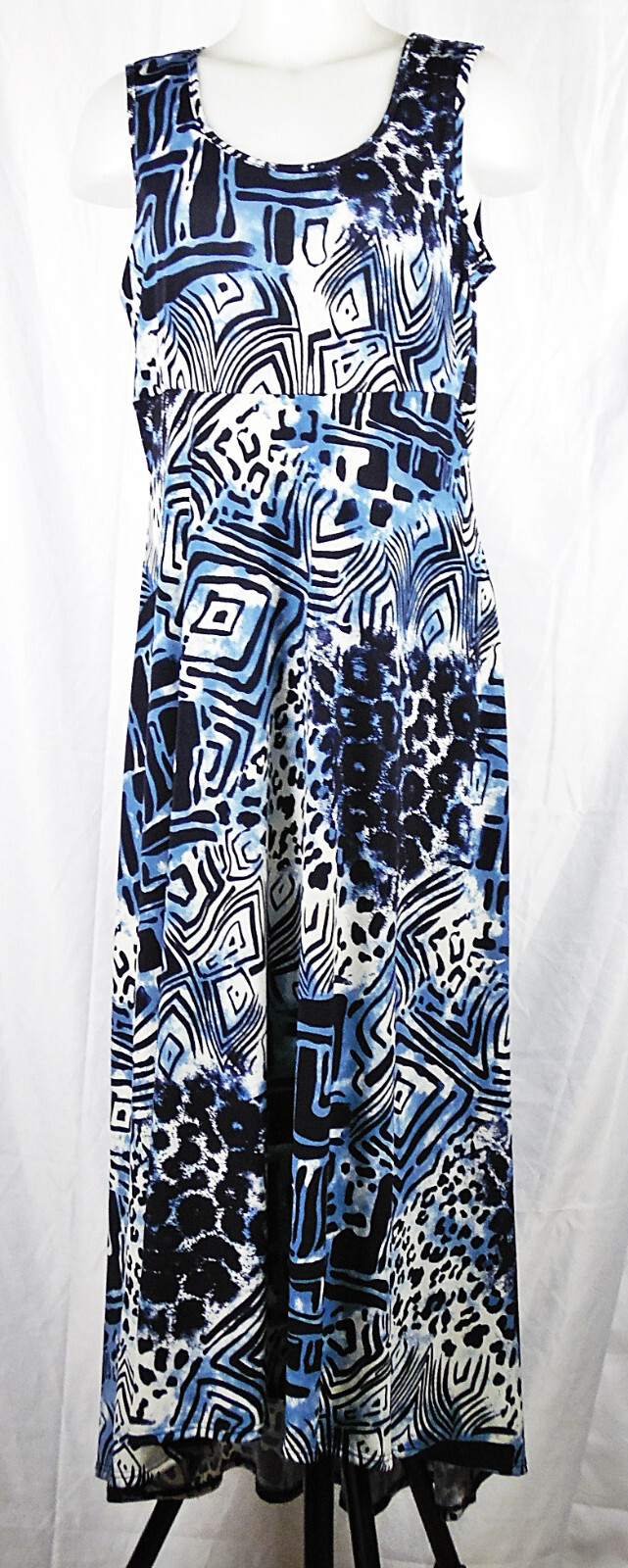 Elementz Blue Mixed Animal Print Sleeveless Hi-Low Hem Maxi Dress M Made in USA