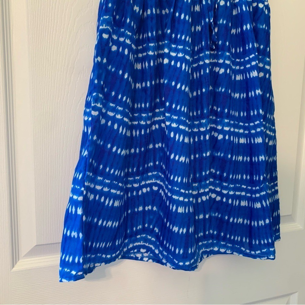 Blue Patterned Strapless Sundress Large Breathable Beachy Cover Lightweight