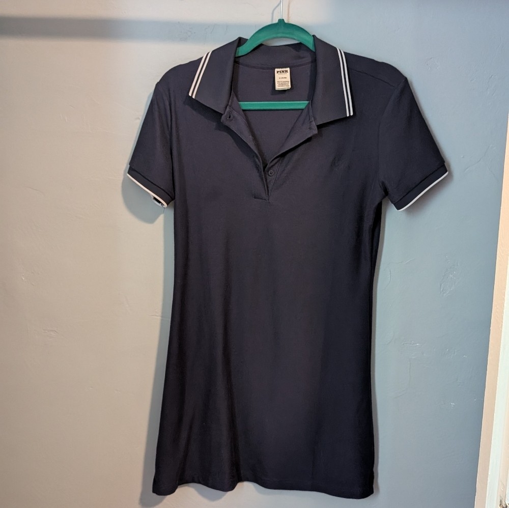 PINK Victoria’s Secret Navy and White Fitted Polo Mini Dress Medium
