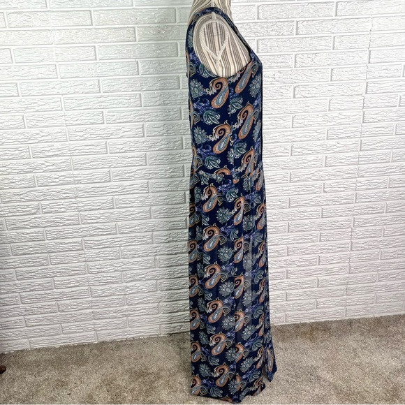 Tobi Multicolored Paisley Open Back Maxi Dress Size Small Pleated Accents