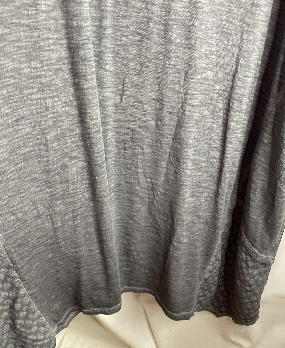 LOGO Laurie G 3/4 sleeve Gray embroidered Dress Shark Bite Hem Pockets NEW 2X