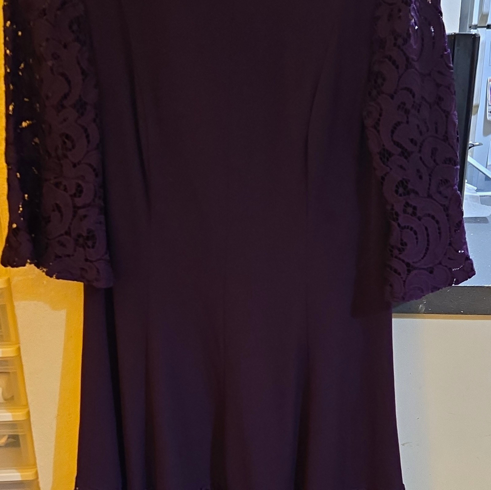 Jessica Howard 12P Petite Purple Lace Mini Dress 3/4 Sleeve Round Neck Zip