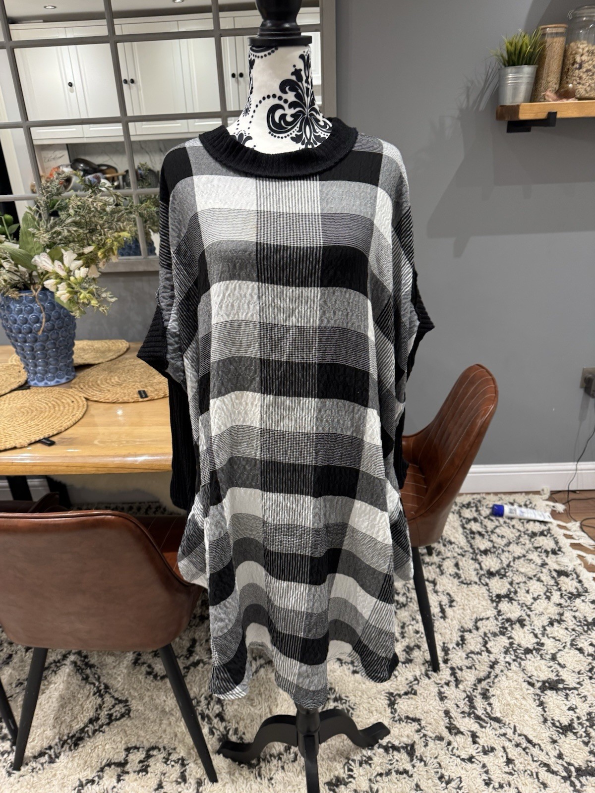 GERSHON BRAM BLACK Mix ASYMETRIC FLOAT Y TUNIC DRESS Size M Checked