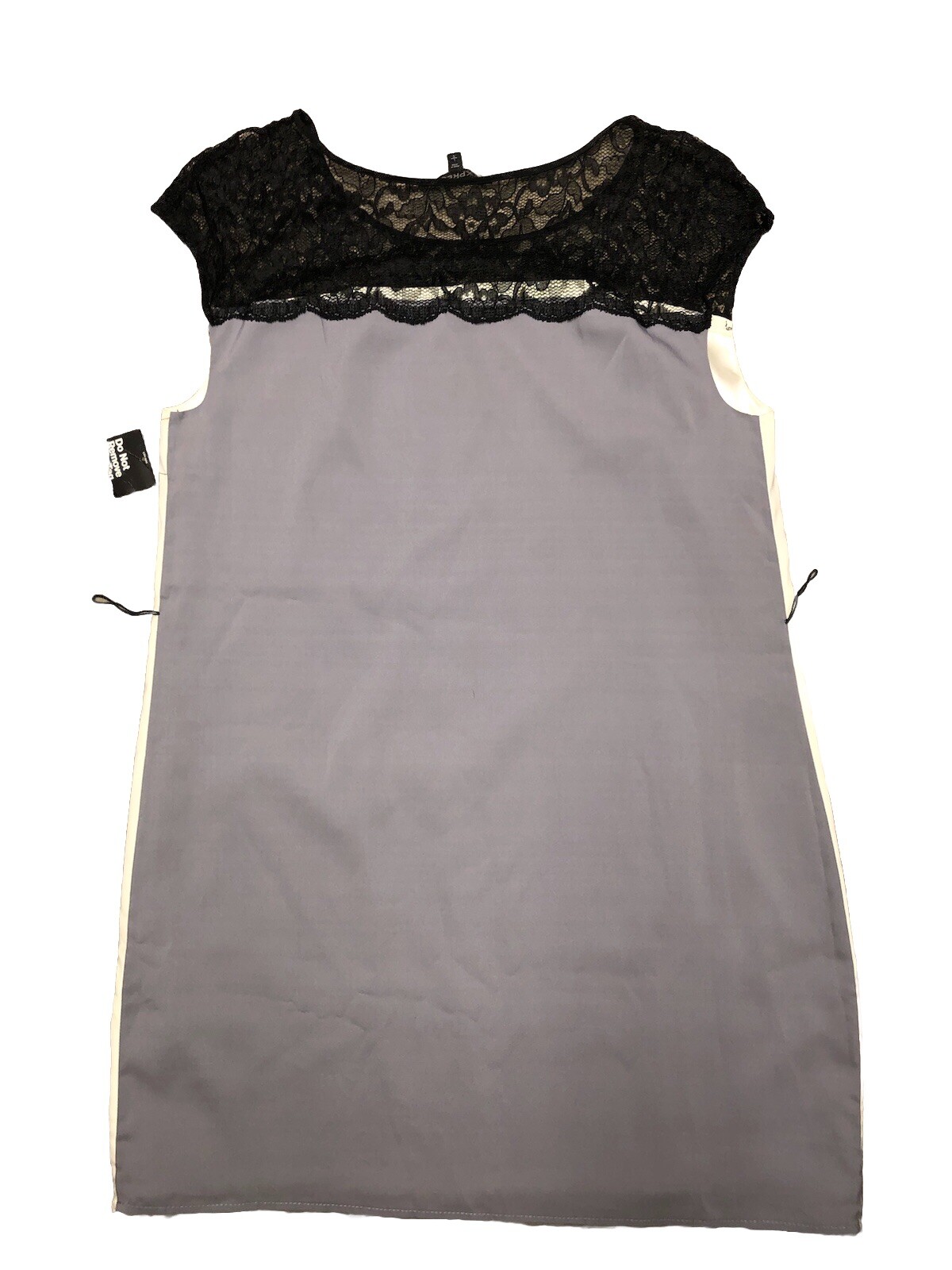 Express Dress L White Gray Mini Lace Yoke Color Block Shift NEW *no belt