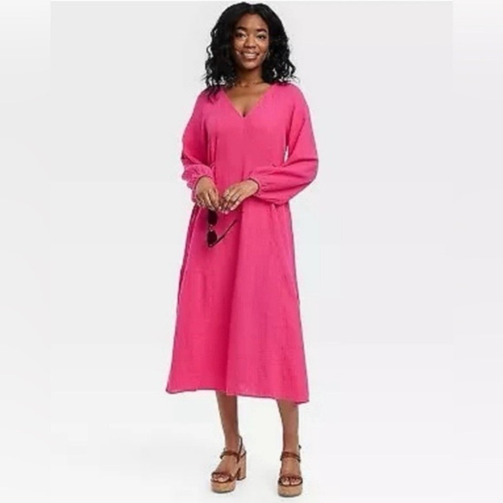 Women’s Balloon Long Sleeve Midi A-Line Dress – Universal Thread 100% COTTON