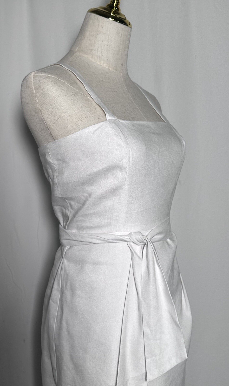 Gianni Bini Sheath Dress Wrap 4 Linen Blend Belt Spaghetti Straps White NW $129