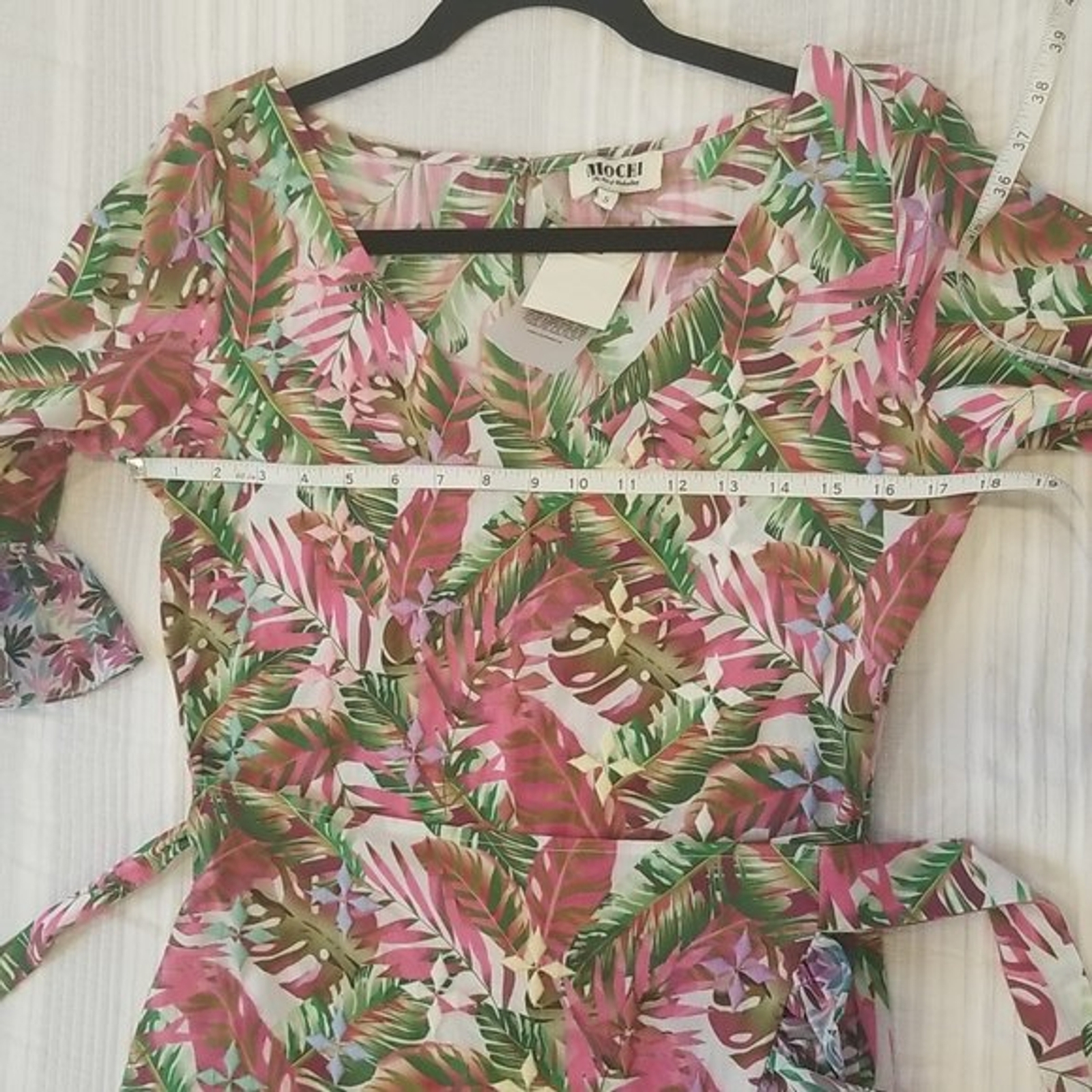 NWT All Things Mochi Philippa Ruffled Printes Linen Wrap Dress, size S