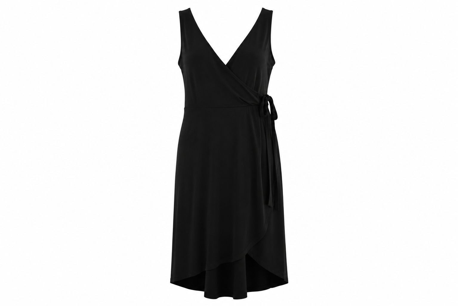 Express Faux Wrap Sleeveless Midi Dress Sz S Black Side Tie Asymmetrical Hem