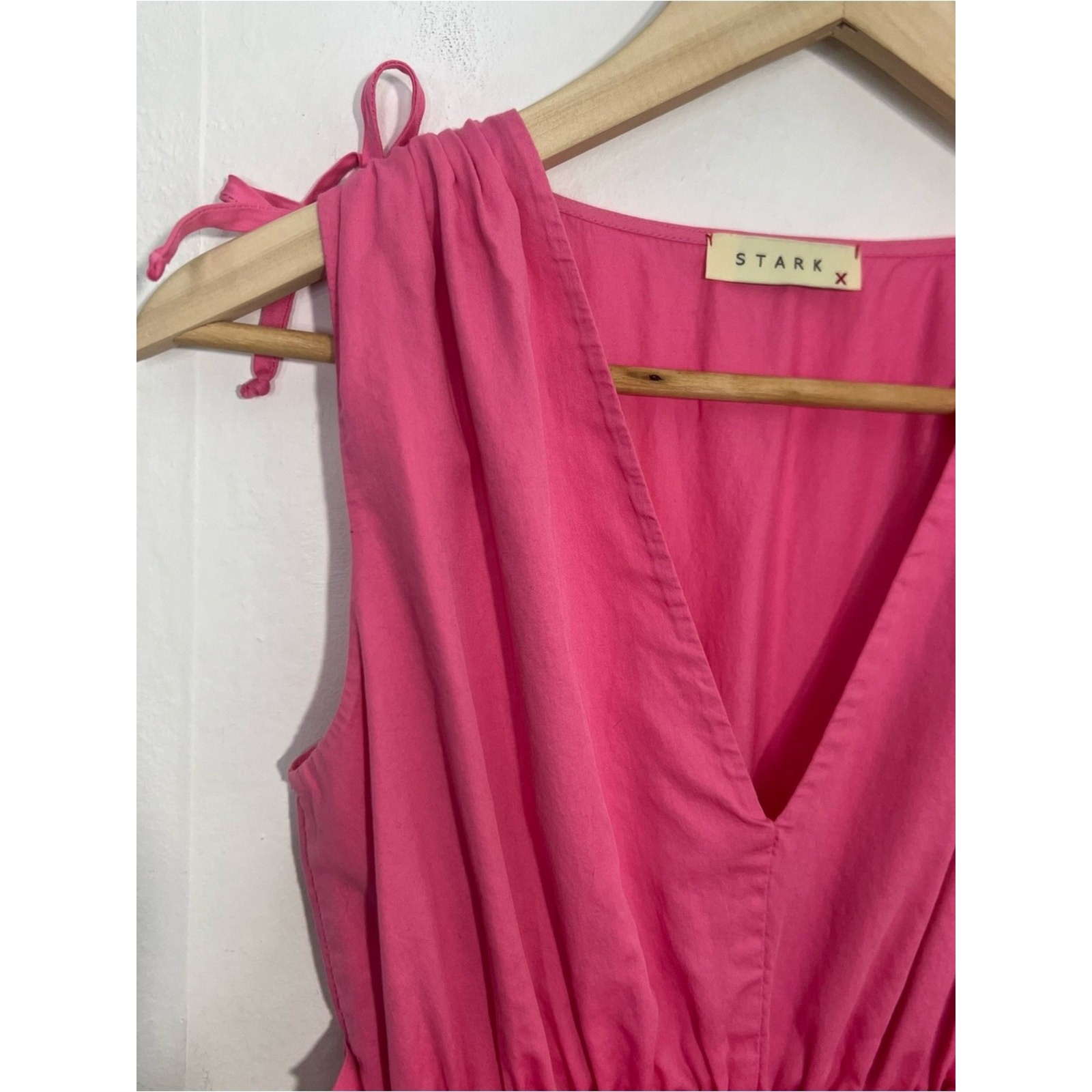 Stark X Pink Ginny Midi Elastic Waist Cotton V Neck Pockets Dress Size Small