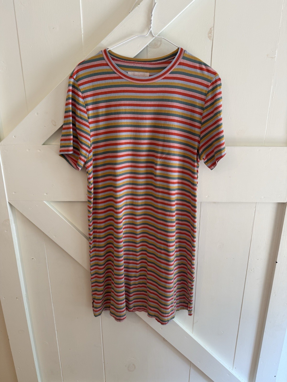 Ban.do Rainbow Striped T-Shirt Dress Size Small Colorful Short Sleeve Midi