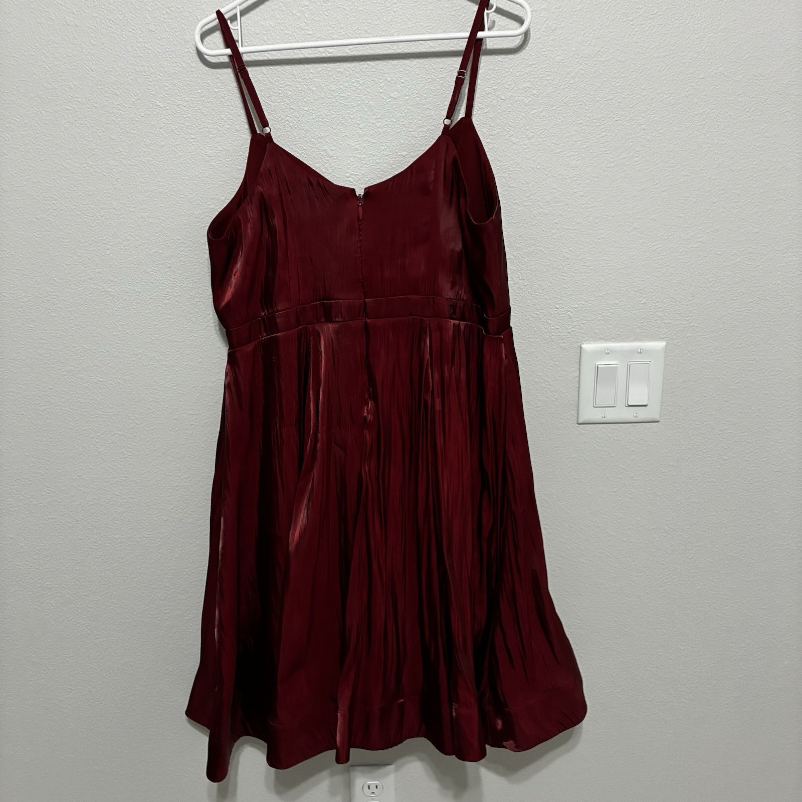 Torrid Dark Red Pleated Fit & Flare Dress 12 Mini V-Neck Spaghetti Strap