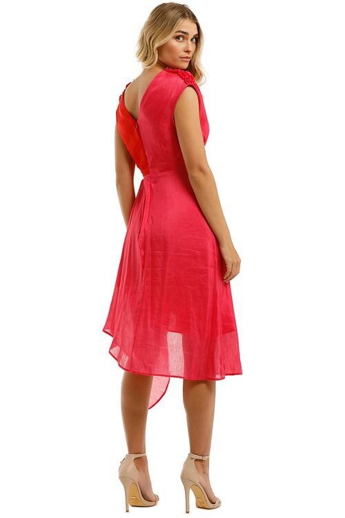 LEO LIN Silk Midi Dress Pink Red Draped Asymmetric Grecian Party Size AU 12 L