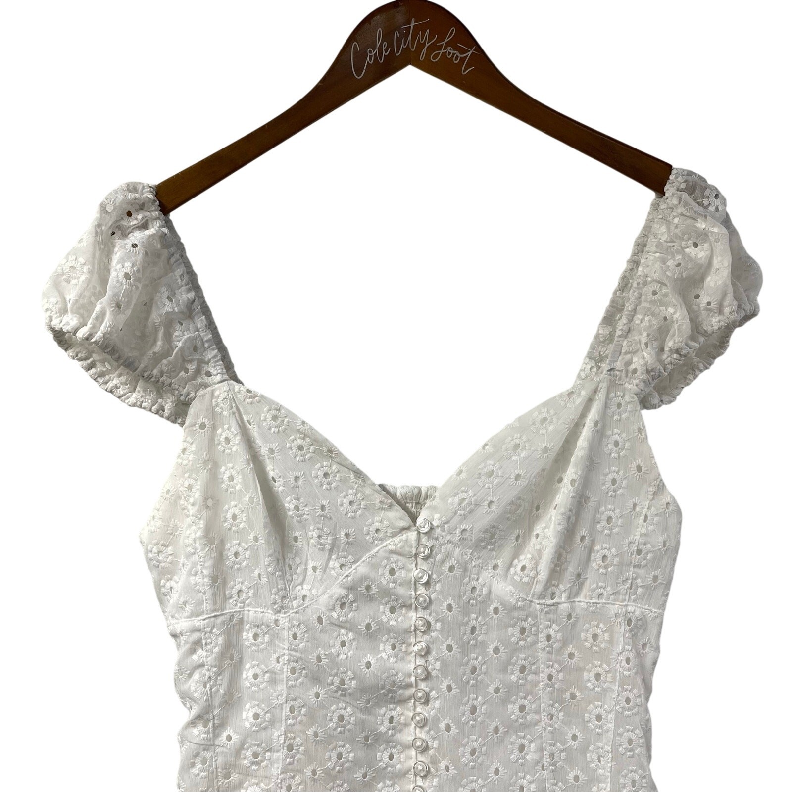 Kimchi Blue Dress White Lace Eyelet Large Mini Fitted Flare Off Shoulder