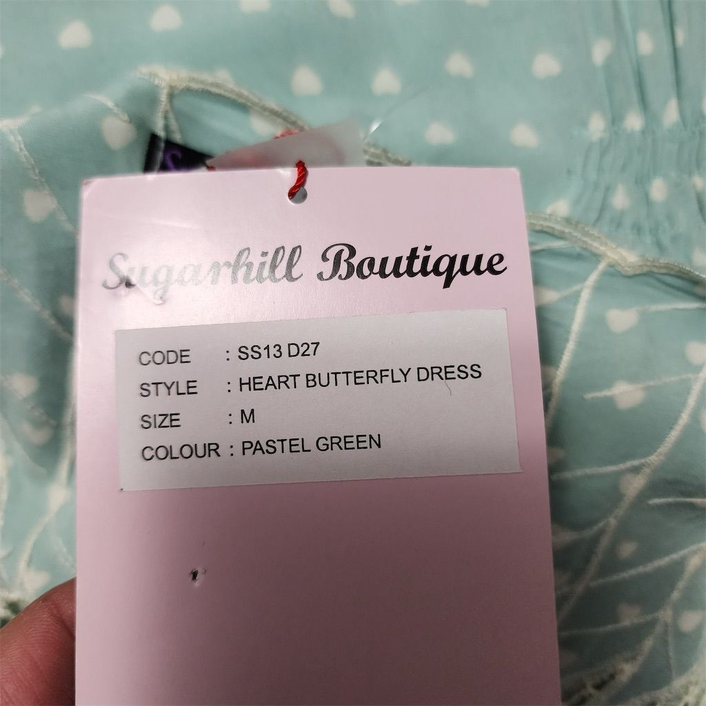 Sugarhill Boutique Heart Butterfly Dress Pastel Green M Short Sleeve
