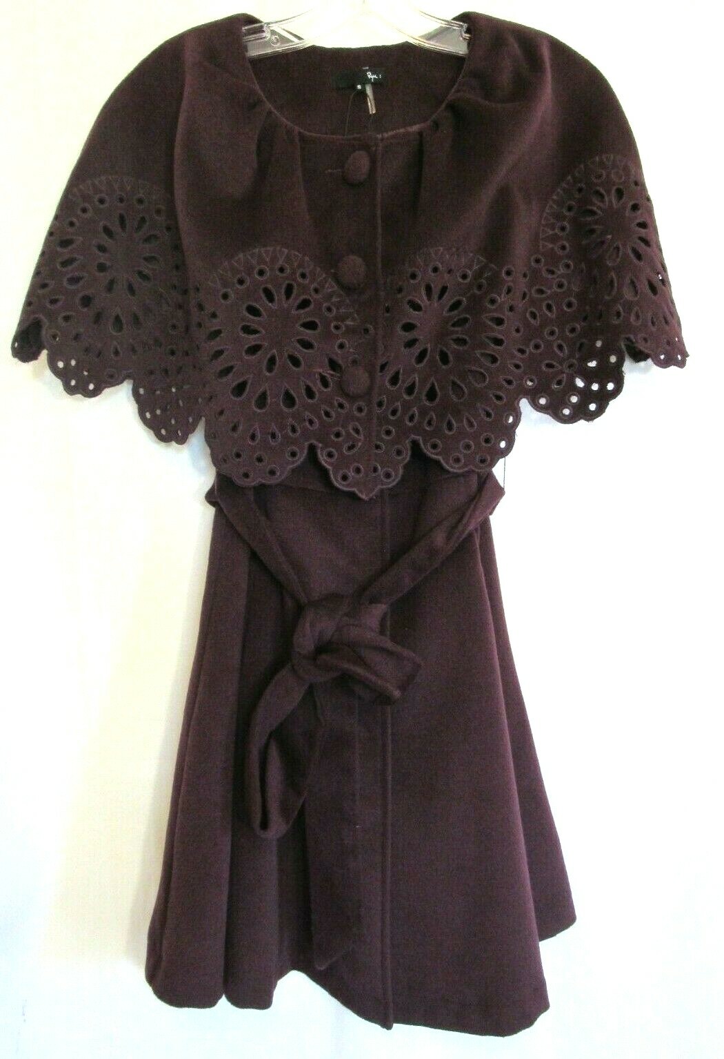Ryu Burgundy Wine Wool Like Thick Cape Snap Down Sleeveless Dress Size S NWOT