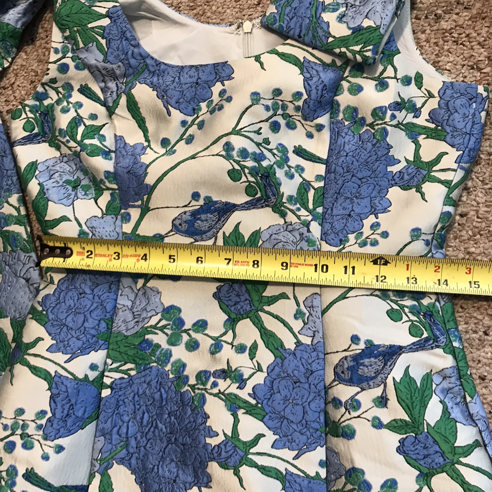 Sugarlips Willa XS Blue Floral Jacquard Bow Shoulder Mini Dress Wedding Party