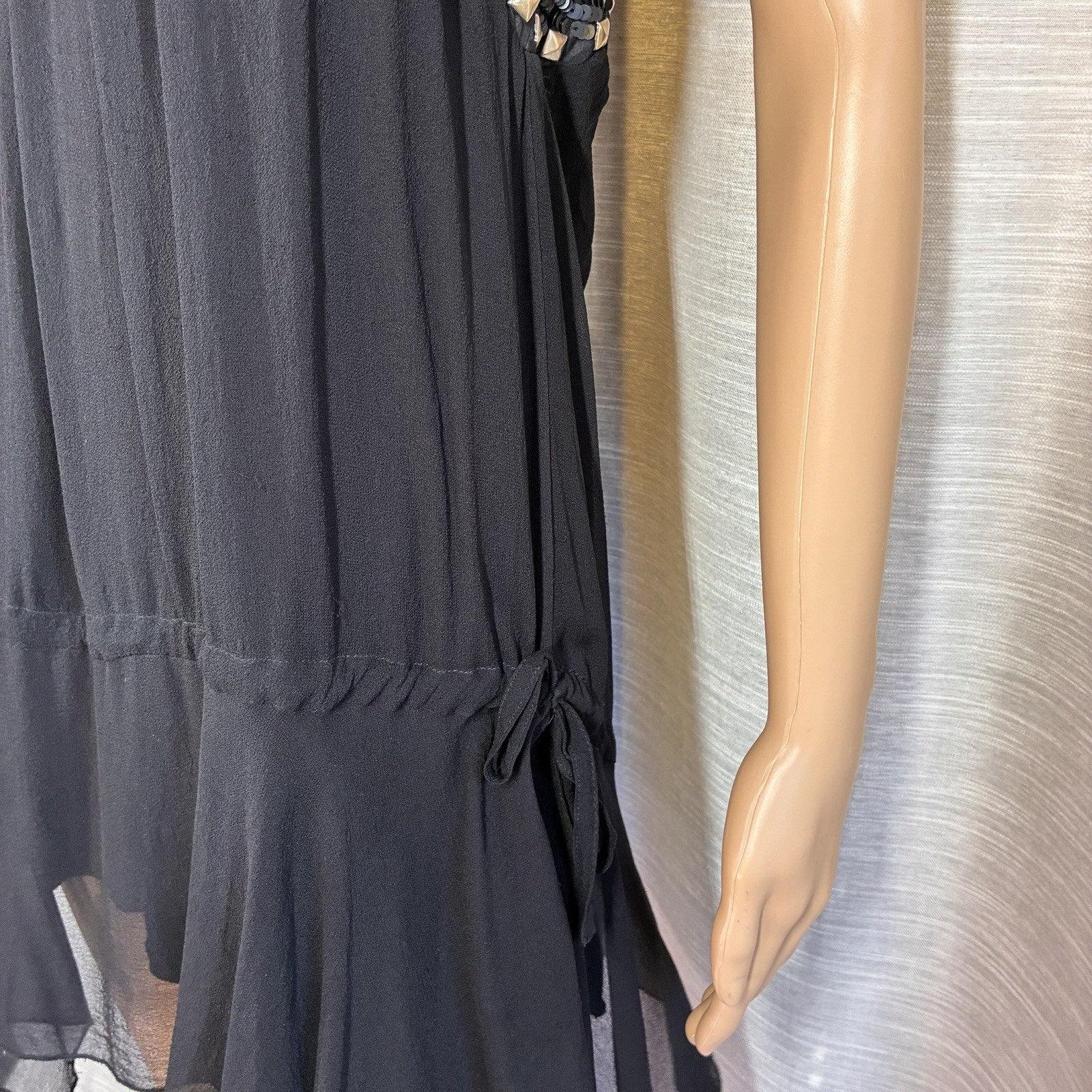 Hannah Jo Silk Mini Dress Size M Black Studded Sequin Embellished Keyhole Grunge