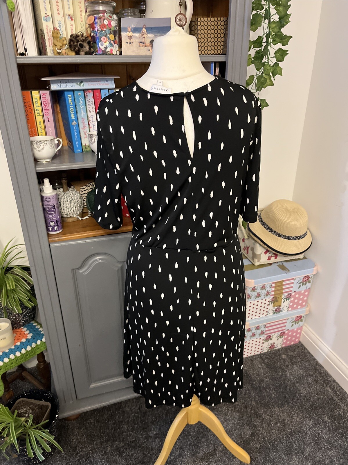 Warehouse Black Stretch Tie Detail Dress Size 14