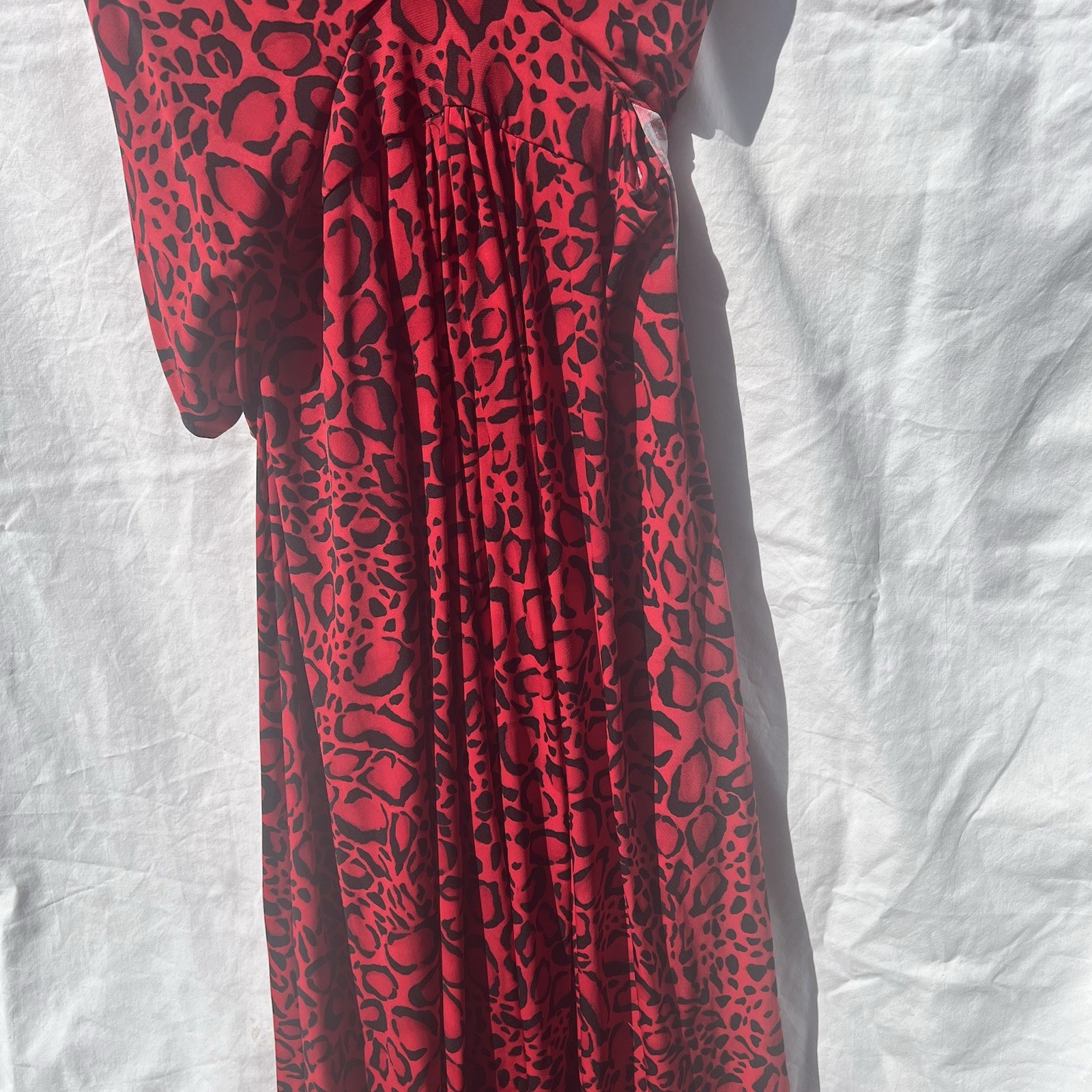 IMAN XL Red Black Leopard Animal Print High Low Maxi Faux Wrap Dress Exotic NWT