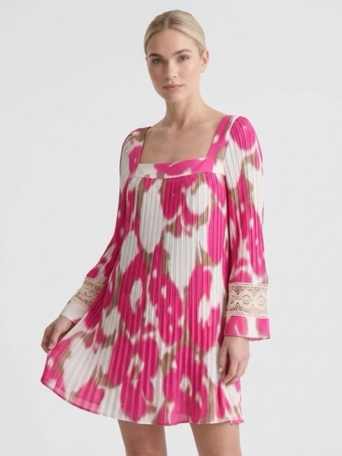 Vintage 1999’s Boho Alfani Pink White Lace 3/4 Bell Sleeve Dress 14