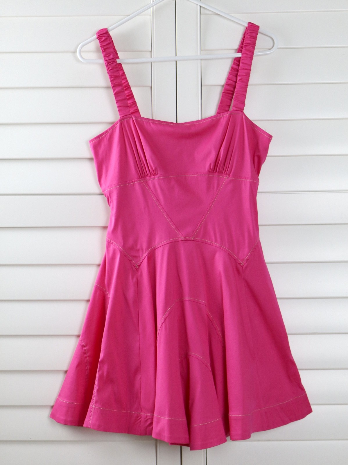 ANTHROPOLOGIE NWT $158 Solid Pink Plunge Drop Waist A-Line Mini Dress Size Small