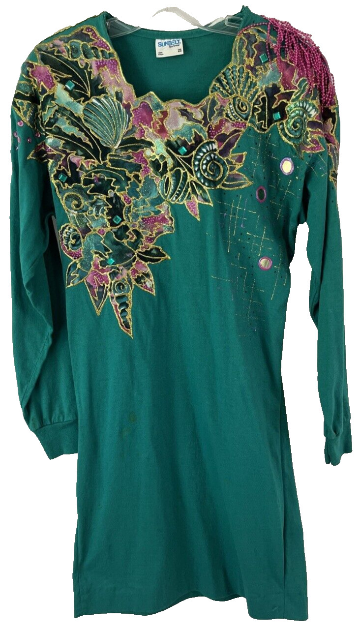 Vintage Sunbelt Sportswear Embellished Dress Womens One Size Fits Most Green USA