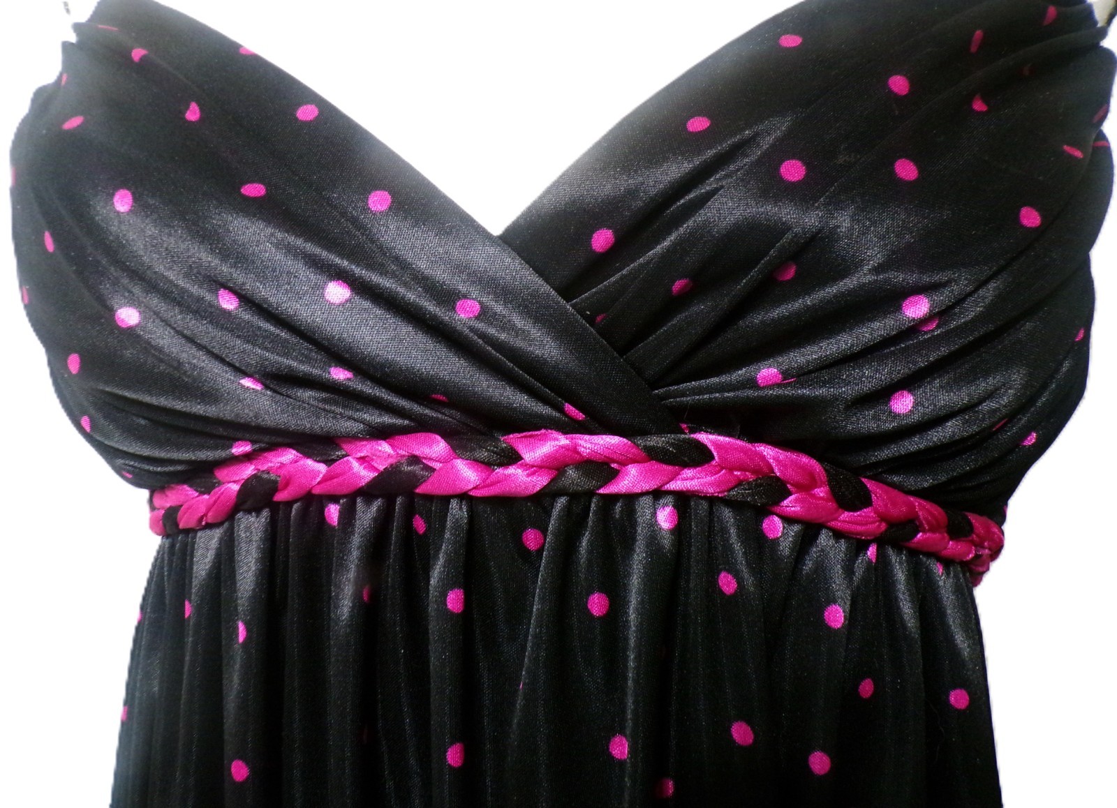Y2k Ruby Rox Babydoll Mini Dress M Satin Black Pink Polk Dots Fairy Whimsigoth