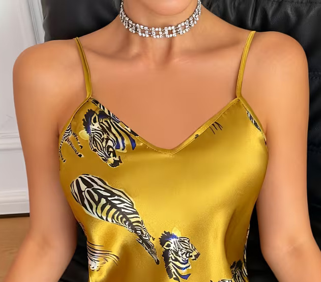 NEW Medium. Elegant Sexy & Sleek Golden Bodycon Lingerie w Zebra Print & V-Neck.