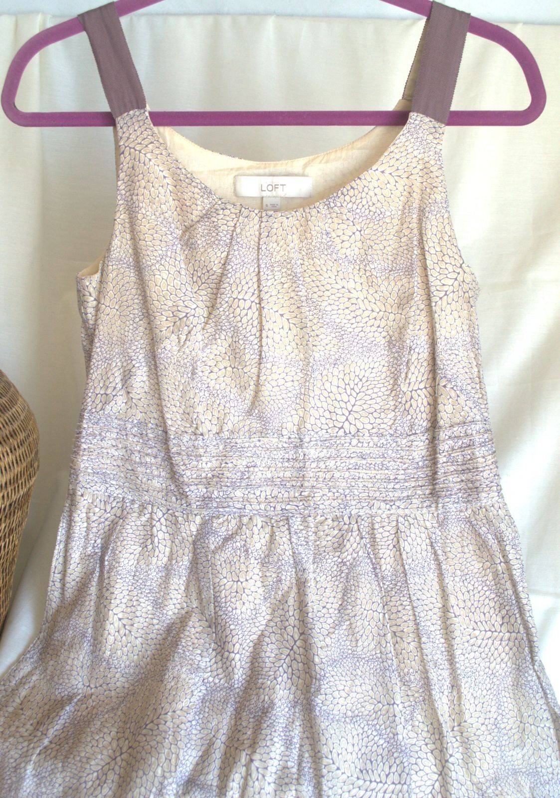 Free ship! Loft Women’s Silk & Cotton Dress, lined, sz 6, ivory, lavender