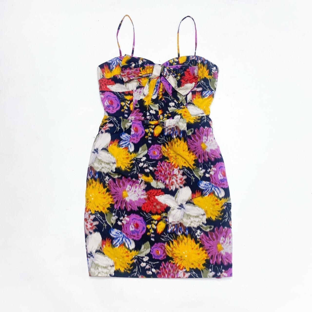 Floral mini dress Purple, yellow, red, white dress with detachable straps, halt