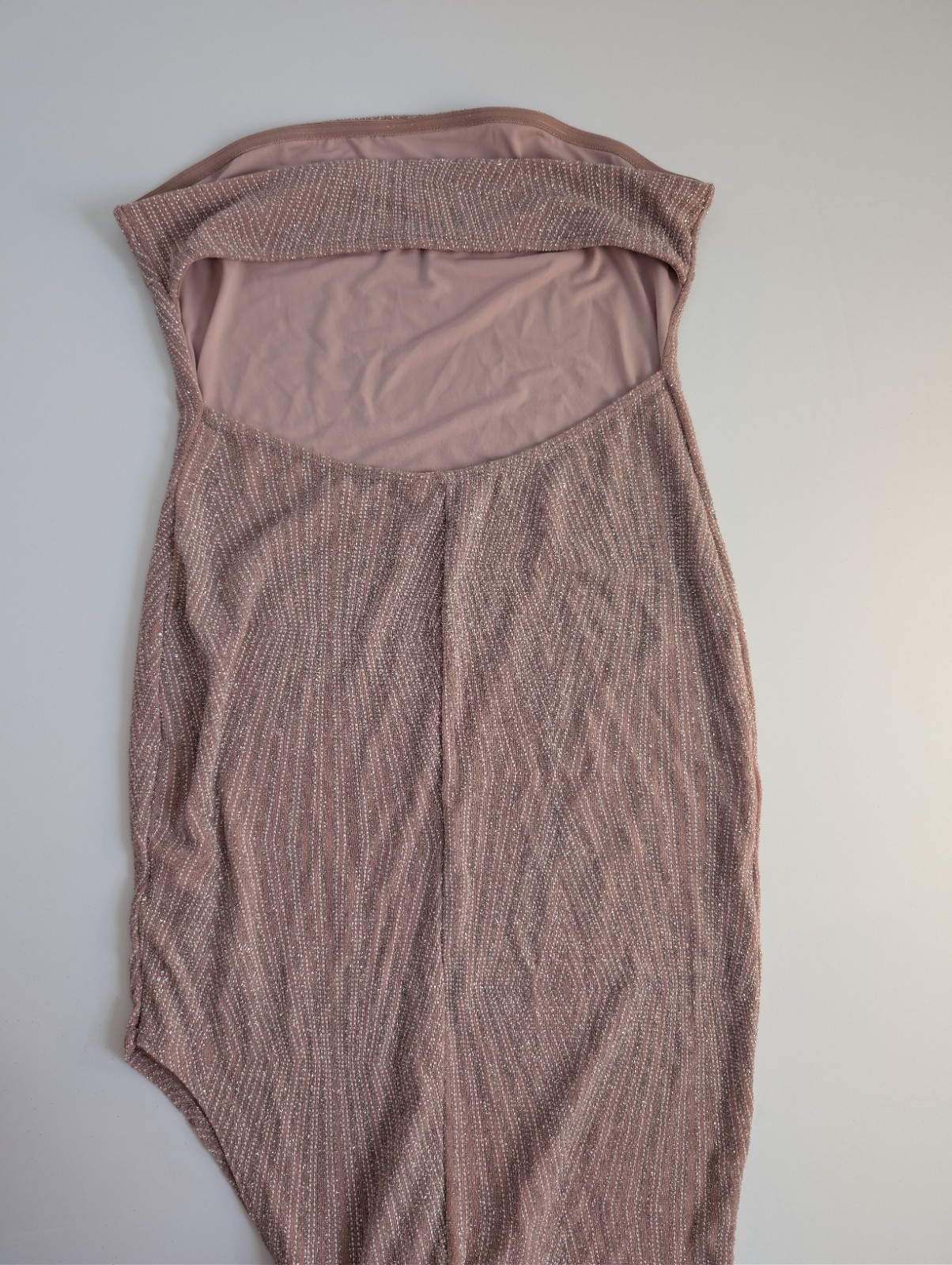 Pink Glitter Strapless Backless Long Bodycon Dress Side Slit Knit