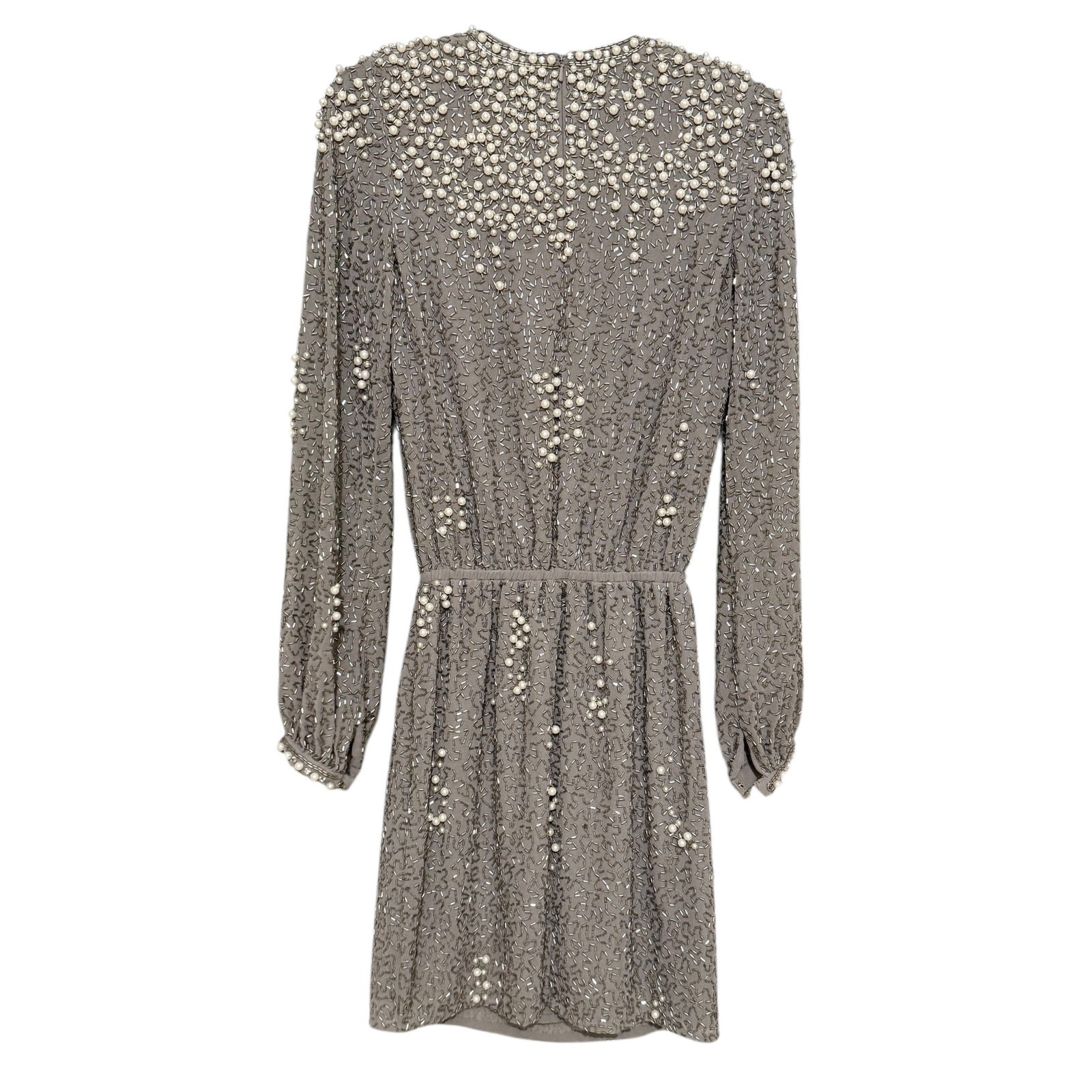 ASOS Silver Pearl Embellished Beaded Cocktail Mini Dress Long Sleeve Party 0