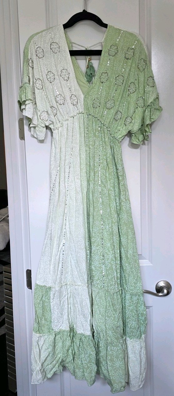 ZURY Embellished Mint Green Maxi Dress Free Size