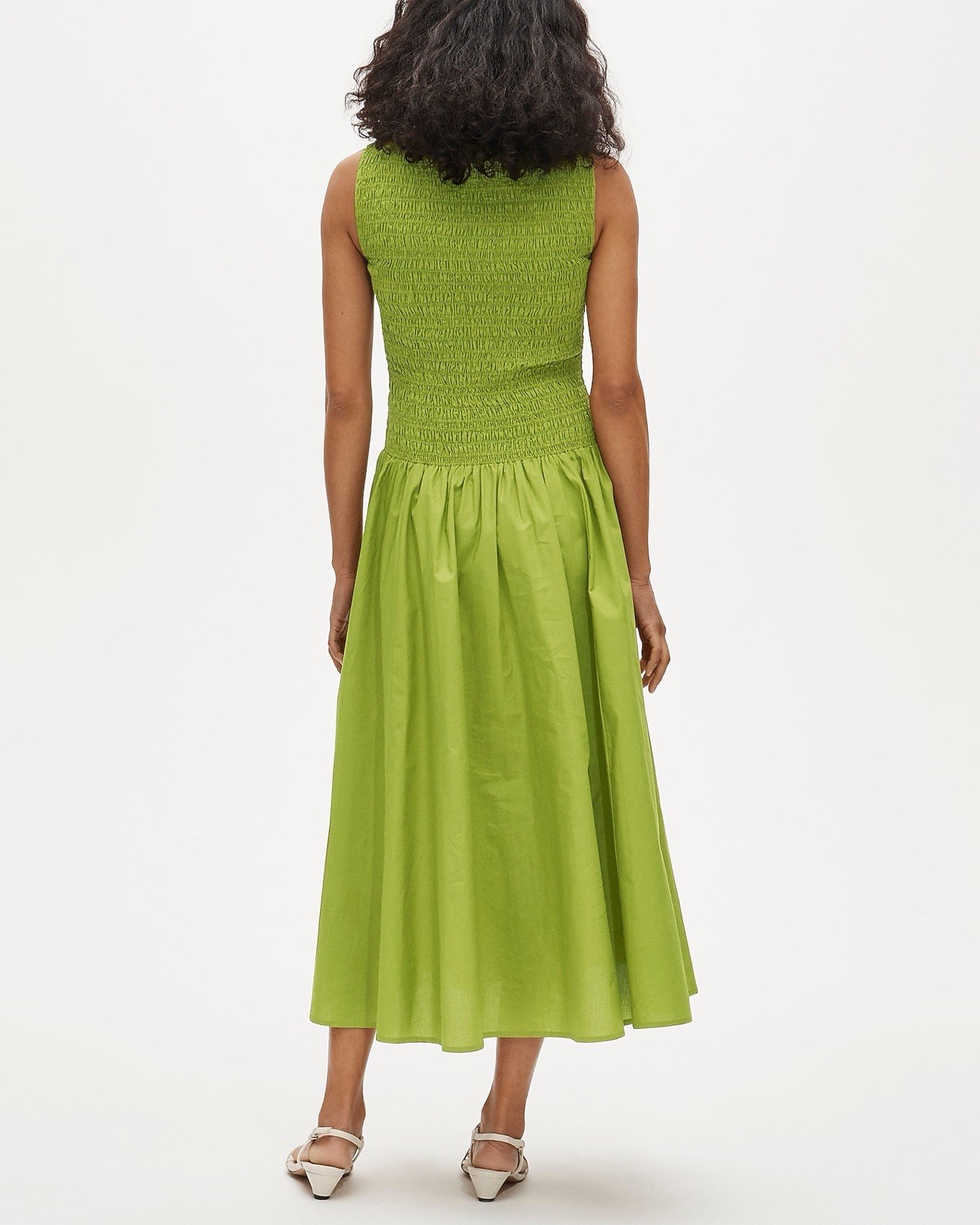 J.Crew Petite Medium Lina Smocked A-Line Midi Dress In Vibrant Fern Green NWT