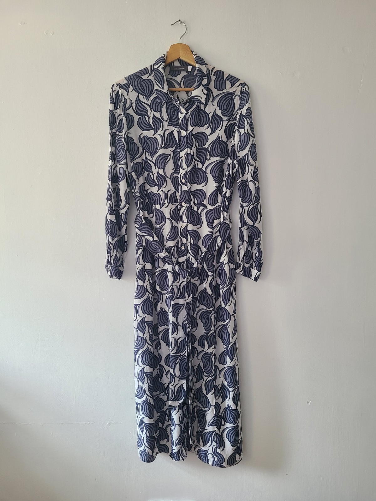 Mint Velvet Olivia Print Shirt Midi Dress Belt Abstract Leaf Print Size 14