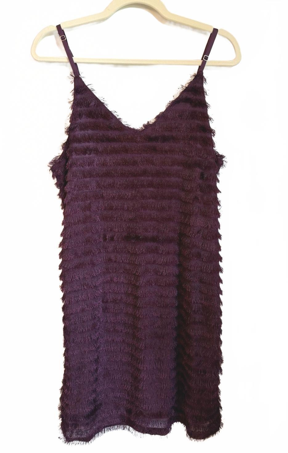 Verte Plum Purple Textured Camisole Tank Top Fuzzy Fringe Sleeveless Y2K Size S