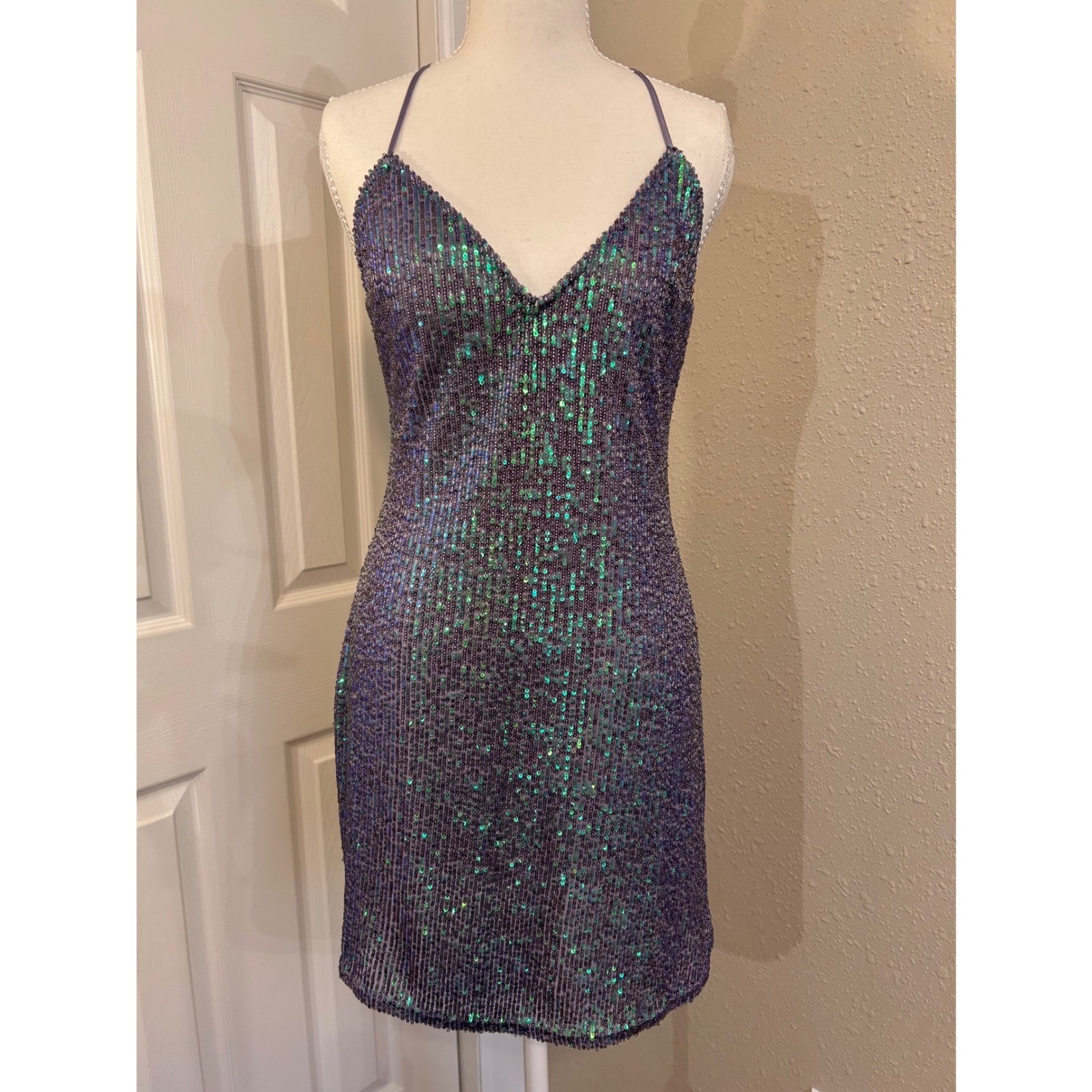 Victorias Secret Festival Y2K Iridescent Sequin Mini Dress Purple XS Party Glam