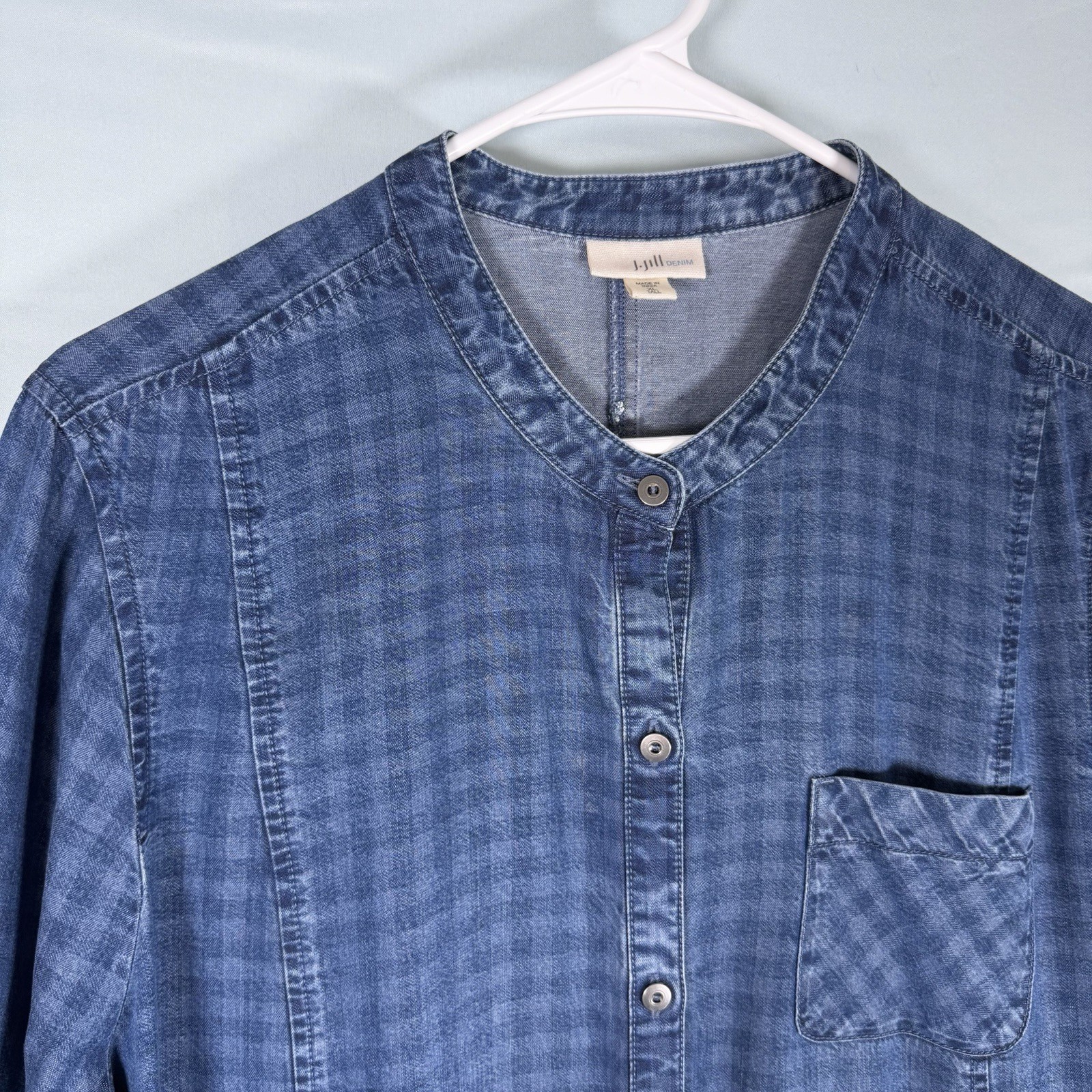 J Jill Womens XL/Tall Chambray Dress Denim Boho Gingham Cottagecore Lagenlook