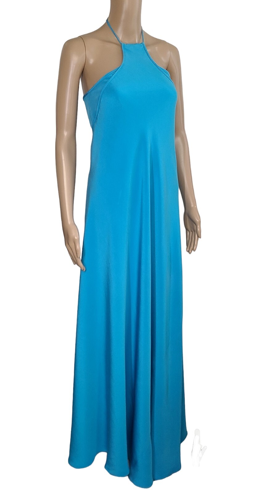 KAUFMANFRANCO Runway Collection Blue 100% Silk Halter Neck Sweeper Gown 2 $2850