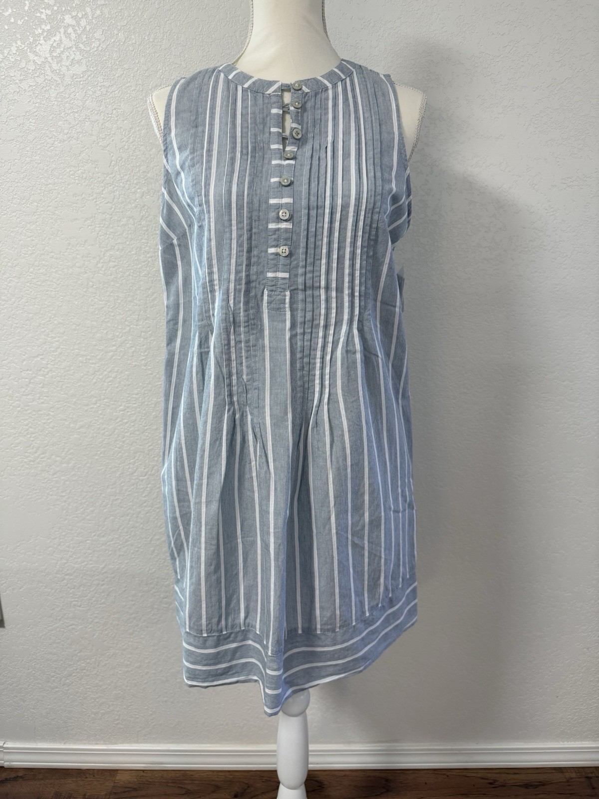 SONOMA Goods for Life Blue White Striped Shift Dress 100% Cotton Round M