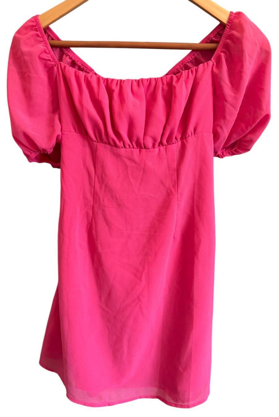 SheIn Hot Pink Chiffon Puffy Sleeve Dress Women’s Size S Great Pre-Owned Cond