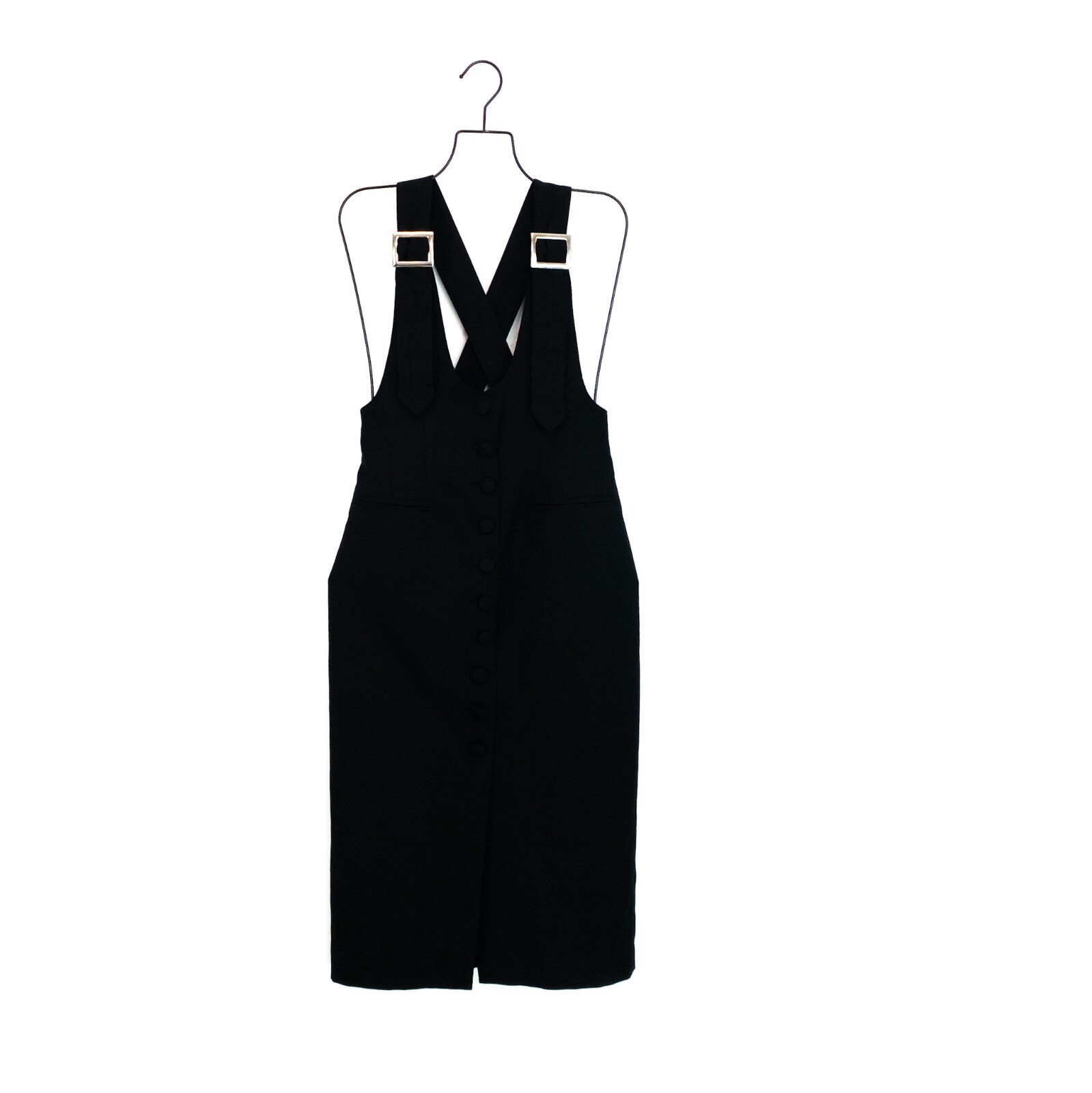 SPORTSTAFF Black Buckle Cross Strap Button Through Pencil Dress – Size 10 IT42