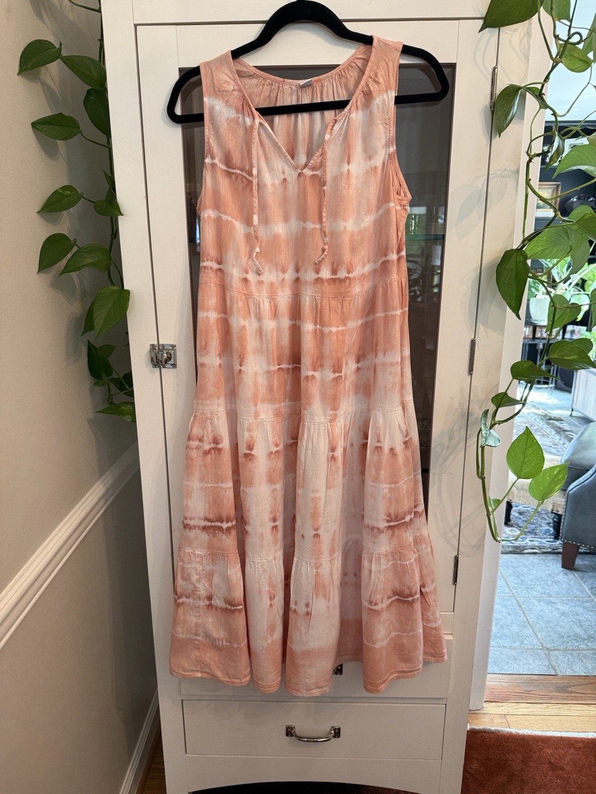 Old Navy Sleeveless Peach Tie Dye Maxi Dress Has Pockets Boho, Summer, Size S