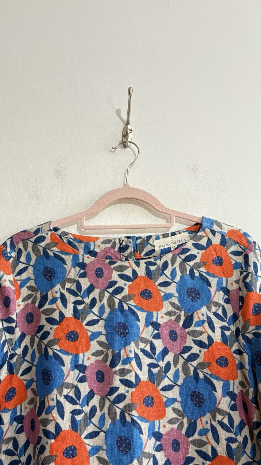 Seasalt Sol Blaze Dress Size 12 100% Linen Tunic Grey Floral Cottagecore Costal