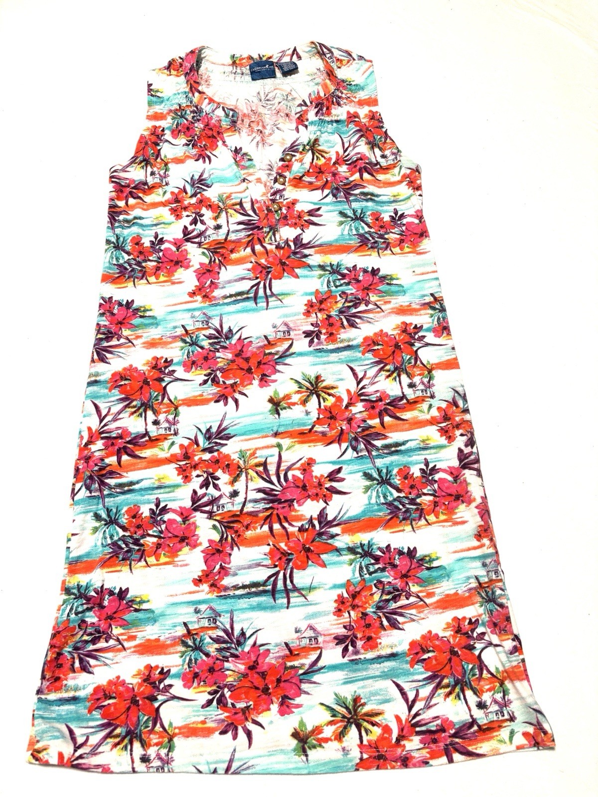 Caribbean Joe Women’s Sleeveless Round Neck A-Line Tropical Floral Midi Dress