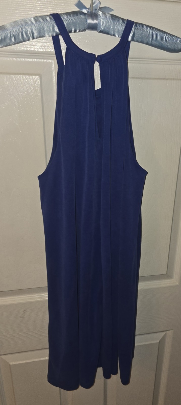 Sigrid Olsen Sz L High Neck Halter Swing Mini Dress Ocean Blue Keyhole Back