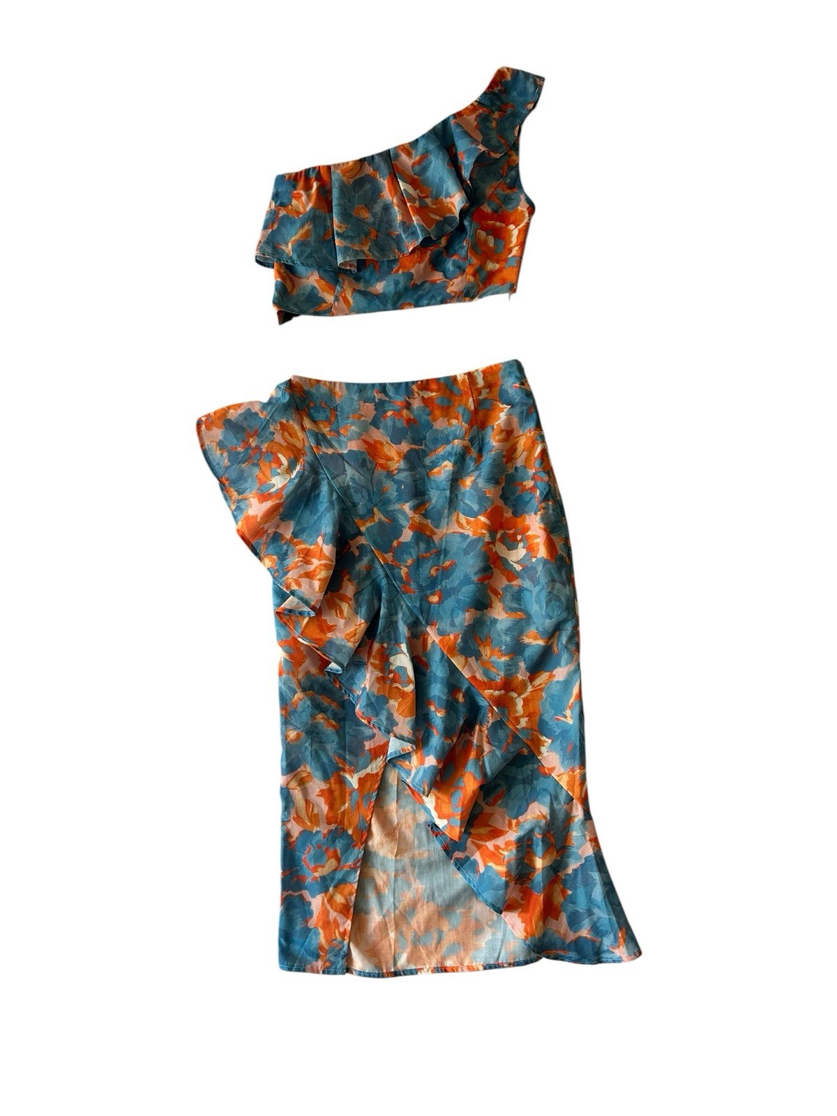Hello Molly 2Pc Set Blue Size 4 Crop Top Midi Skirt Co Ord Vacation Wedding
